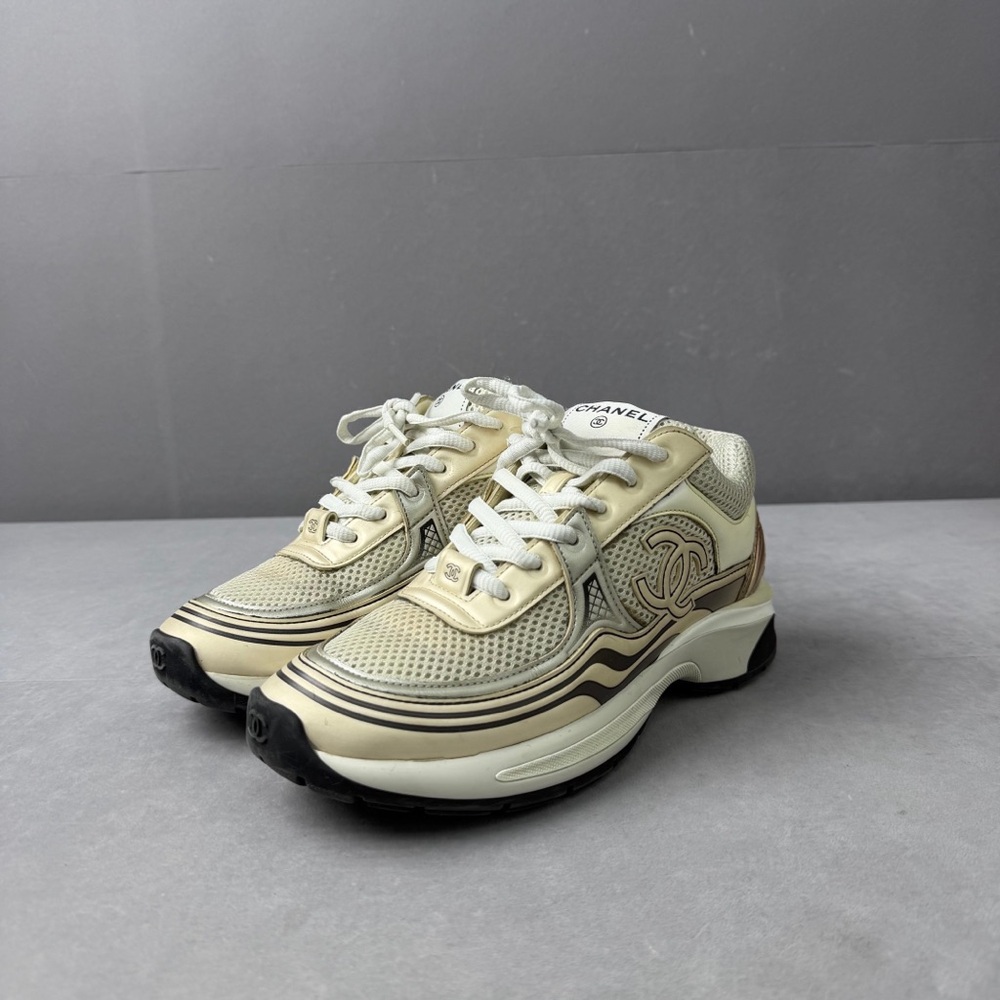 Authentic CHANEL Cream and Black Athletic Shoes